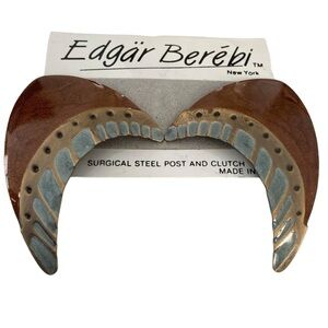 Edgar Berebi Vintage Brown Gray Metal Enamel Wings Earrings